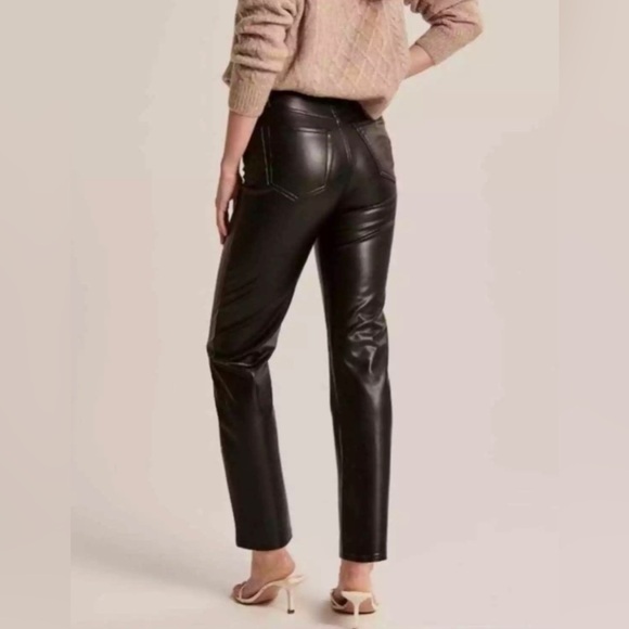 Abercrombie & Fitch Ankle Straight Ultra High Rise Vegan Leather Pants Size 16S - Picture 2 of 6